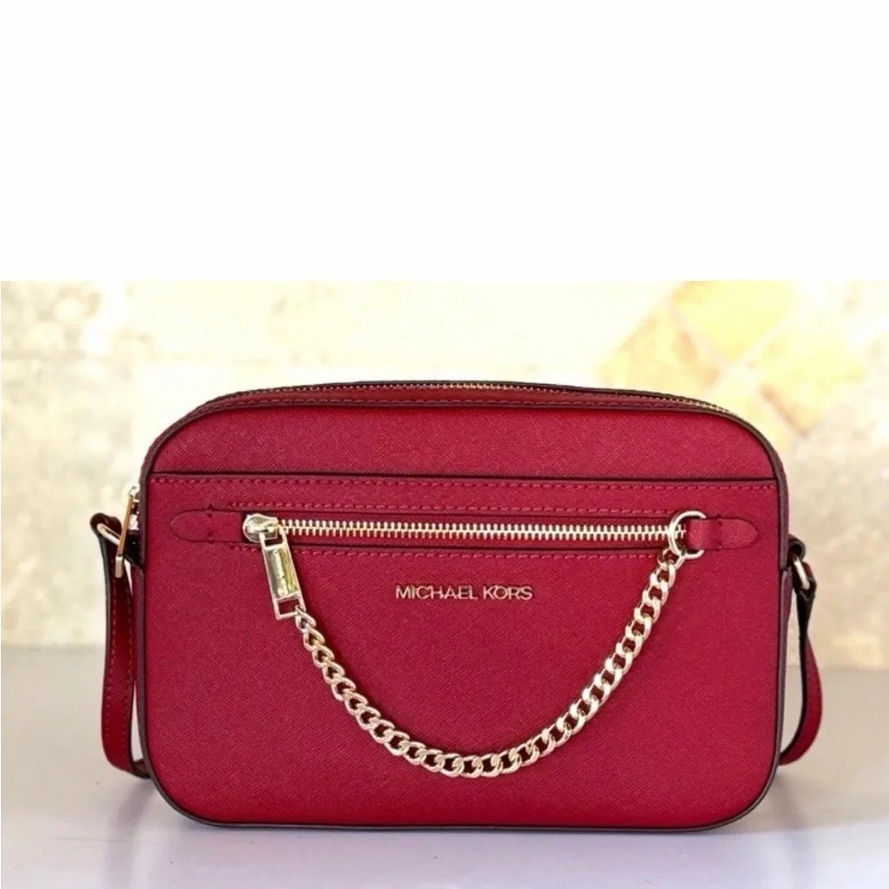 Michael Kors Red Crossbody Bag with Gold Chain Accent